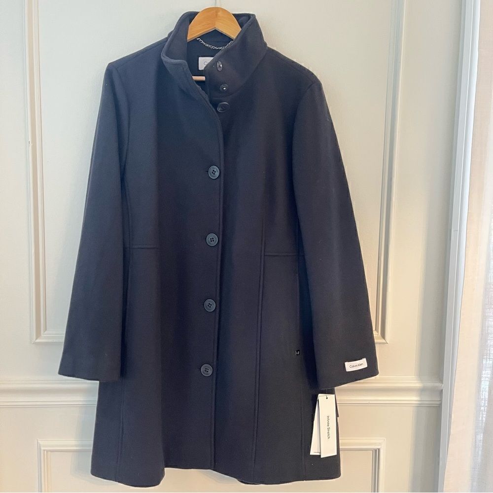 Calvin Klein Womens Wool Blend Peacoat with Button Front, XL, NWT